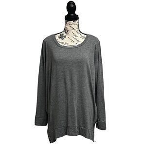 Chicos Zenergy Top Women 3 US Gray Tunic Side Zip Long Sleeve Casual Modest